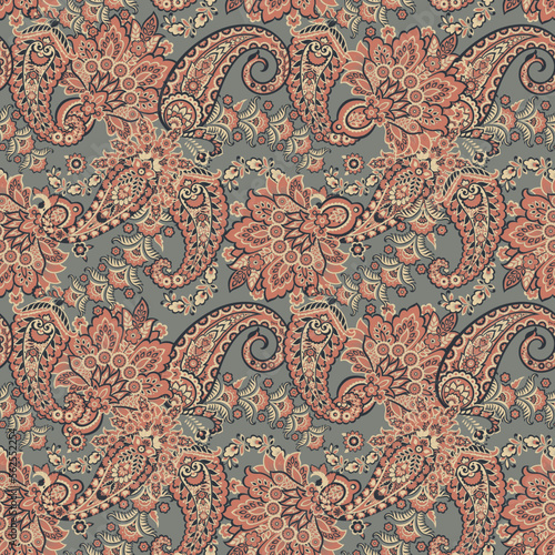 Paisley seamless floral vector pattern. Vintage background in batik style