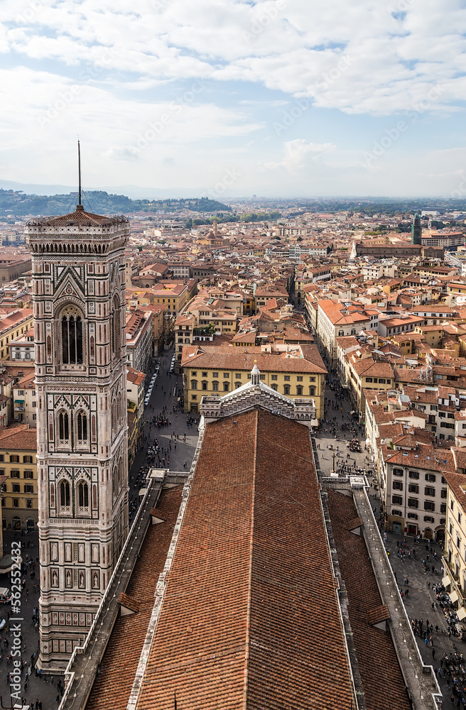 Florence, Italy. View of the city and Giotto's bell tower from the Dome of the Duomo