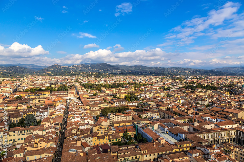 Florence, Italy. Scenic view of the city and surrounding mountains