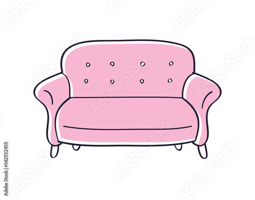 Pink sofa or couch isolated vector illustration