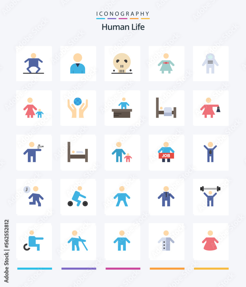Creative Human 25 Flat icon pack  Such As family. space traveler. skull. people. astronaut