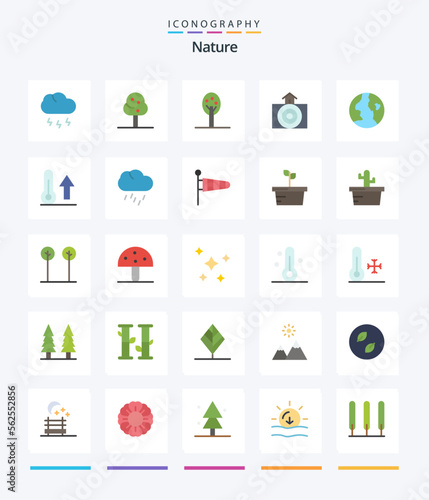 Creative Nature 25 Flat icon pack Such As thermometer. meteorology. house. climate. globe