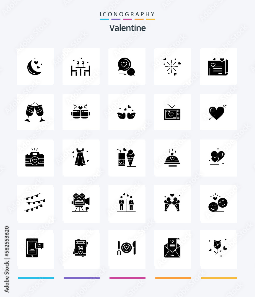 Creative Valentine 25 Glyph Solid Black icon pack  Such As love. valentines. love. valentine. love