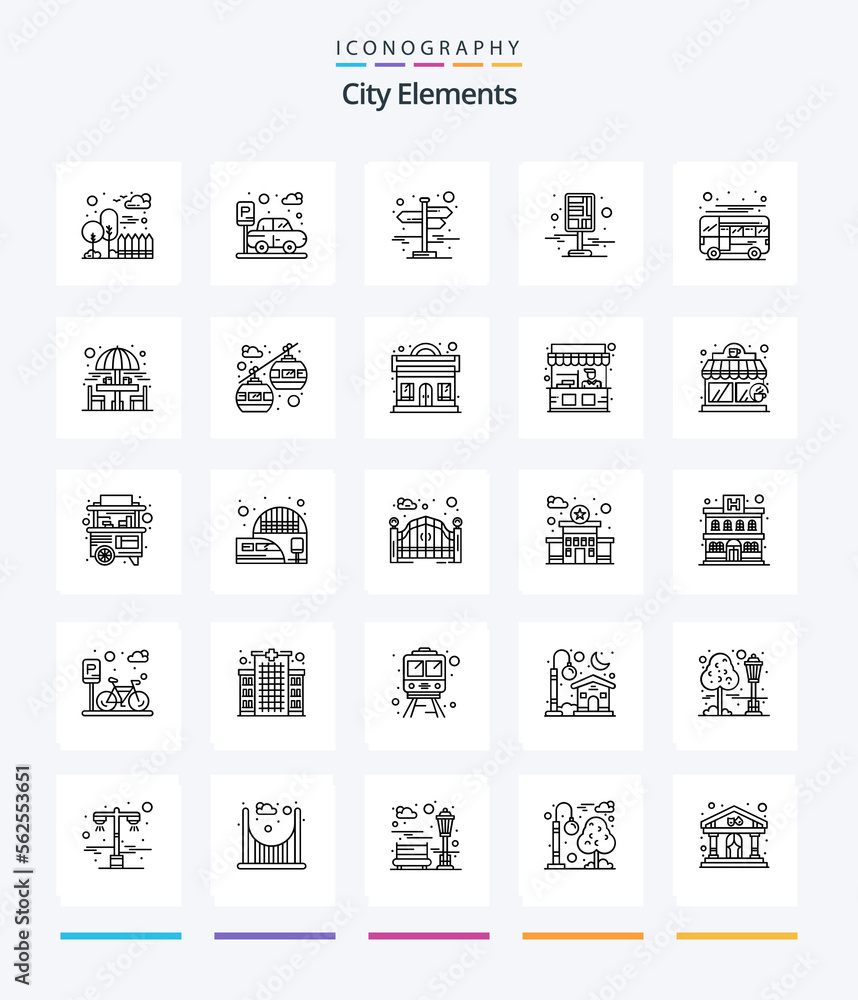 Creative City Elements 25 OutLine icon pack  Such As bus. streets. direction. pin. destination