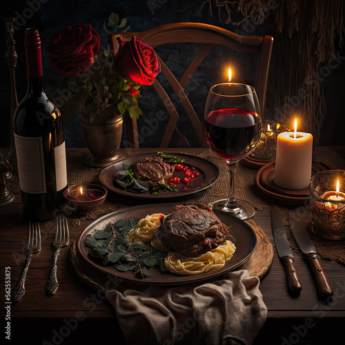 romantic dinner table - Generative AI