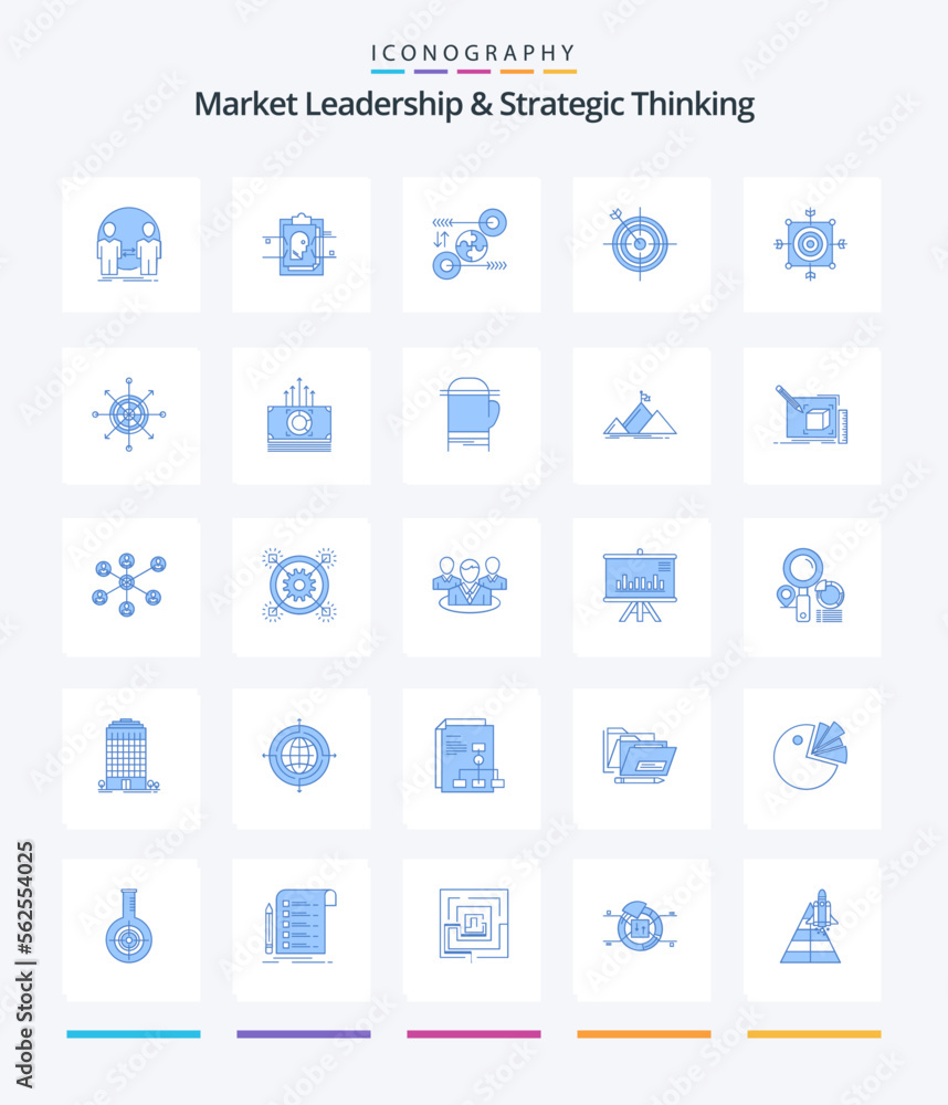 Creative Market Leadership And Strategic Thinking 25 Blue icon pack  Such As dart. focus. user id. pertinent. idea