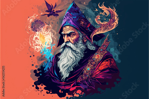 Beautiful fantasy persian wizard creative vector illustration design character. Magic and wizardry. Ai generated photo