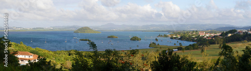 The landscape view over the beautiful Tois Ilets bay, its gorgeous nature, hills, forest, Caribbean sea , French West Indies. photo