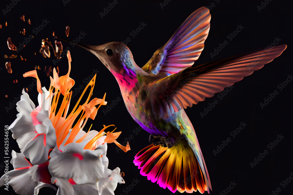 Obraz premium Hummingbird sitting on the flower. Generative AI.
