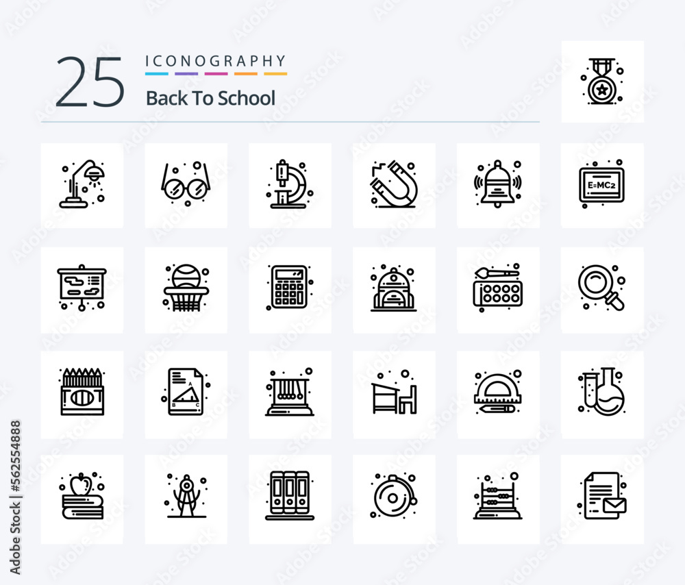 Back To School 25 Line icon pack including back. bell. chemistry. school. education