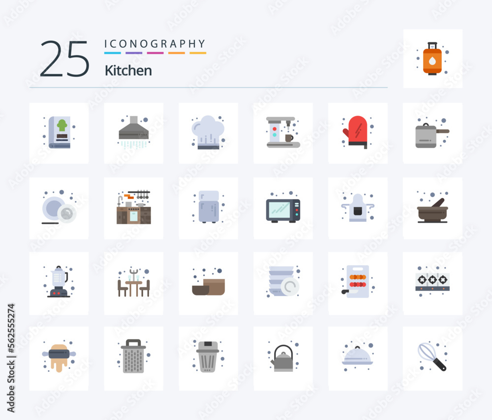 Kitchen 25 Flat Color icon pack including glove. cooking. cook. maker. coffee