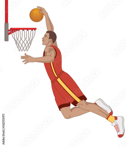 basketball player male jumping for a slam dunk isolated on a white background