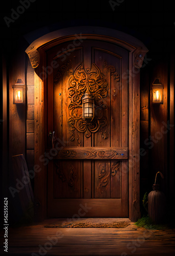 Beautiful Wooden Door. Generative AI.