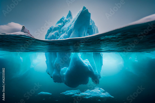 Blue Iceberg in Antarctica. Global Warming Concept. Generative AI.