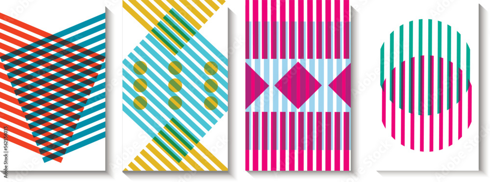 Card templates with risograph effect. Vector set. Geometric abstract shapes. Modern two-tone poster. For social media, flyers, decor and promotional products. Card templates with risograph effect. Vector set. Geometric abstract shapes. Modern two-tone poster. For social media, flyers, decor and promotional products.