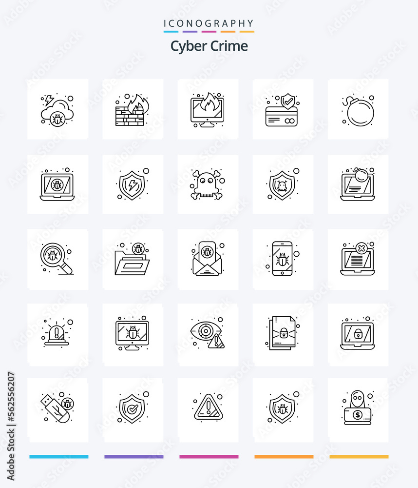Creative Cyber Crime 25 OutLine icon pack  Such As danger. alert. display. card. atm card