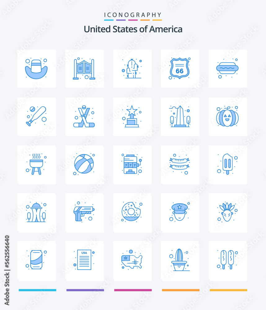 Creative Usa 25 Blue icon pack  Such As food. hot dog. flower. american. shield