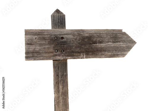 Arrow direction sign. Old wooden signboard photo