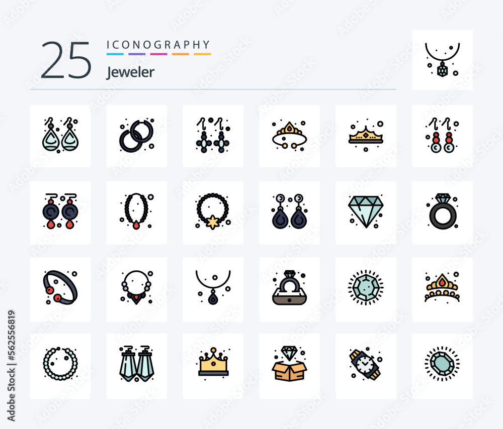 Jewellery 25 Line Filled icon pack including earring. jewelry. earring. jewelry. crown