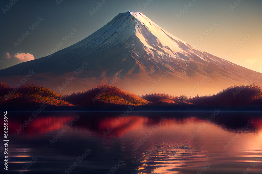 Fuji Mountain And Lake.  Generative AI.