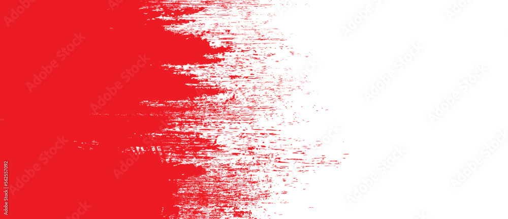 Red brush stroke background. Red ink splash on backdrop. Brush background for wallpaper, paint splatter template, dirt banner, watercolor design, dirty texture. Trendy brush background, vector