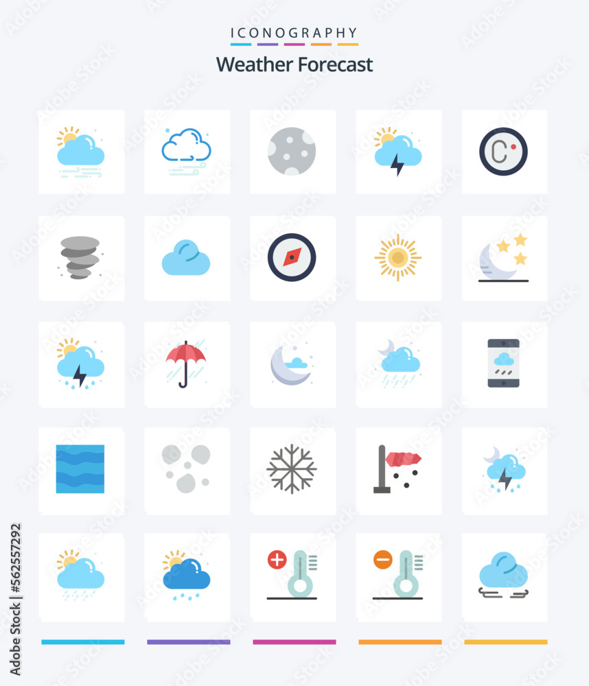Creative Weather 25 Flat icon pack  Such As storm. degree. night. climate. weather