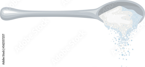 Spoon with white powder. Cooking ingredient cartoon icon