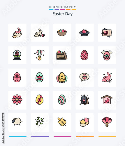 Creative Easter 25 Line FIlled icon pack  Such As egg. egg. nest. globe. card photo