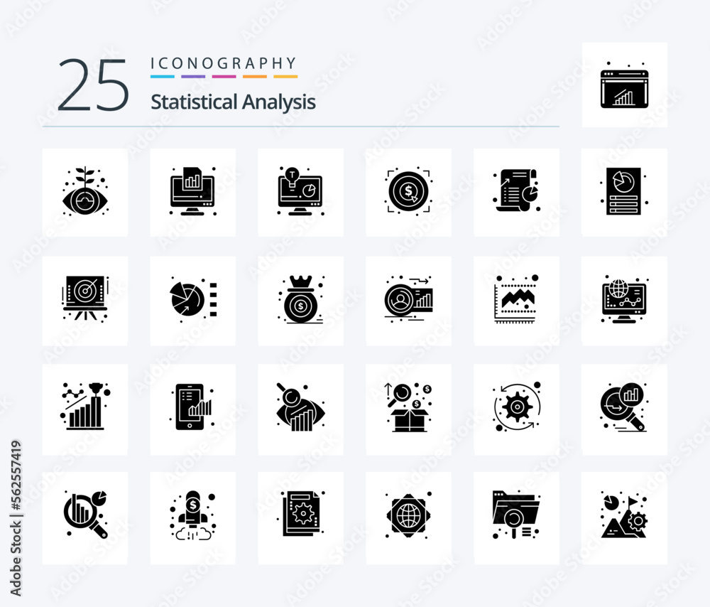 Statistical Analysis 25 Solid Glyph icon pack including business. money. report. achievement. business solution