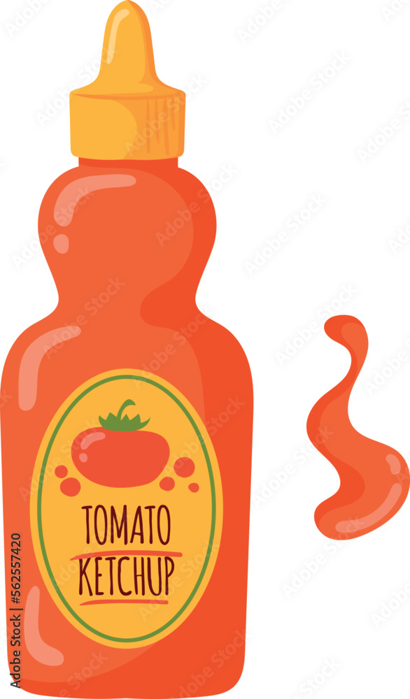 Tomato ketchup bottle. Cartoon red sauce icon Tomato ketchup bottle. Cartoon red sauce icon