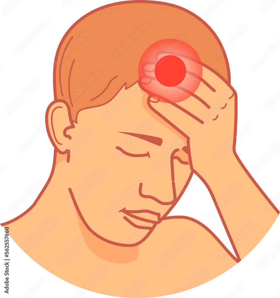 Headache round icon. Cartoon migraine. Head pain Headache round icon. Cartoon migraine. Head pain