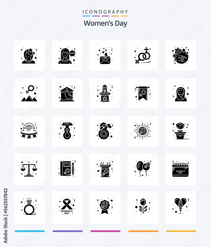 Creative Womens Day 25 Glyph Solid Black icon pack  Such As gift. day. day. venus. sign