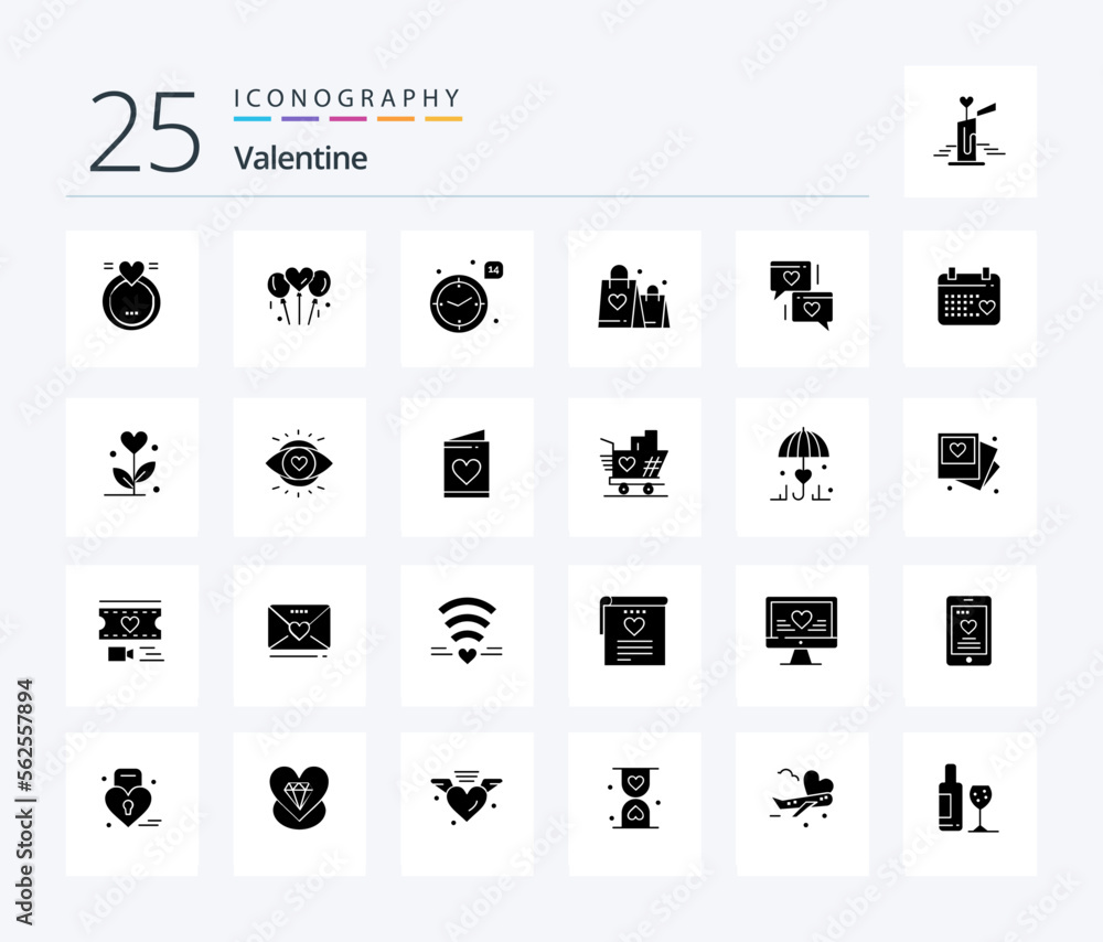Valentine 25 Solid Glyph icon pack including love. love. bloone. day. valentine