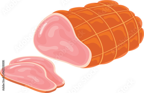 Fototapeta Naklejka Na Ścianę i Meble -  Smoked ham cartoon icon. Sliced cooked meat
