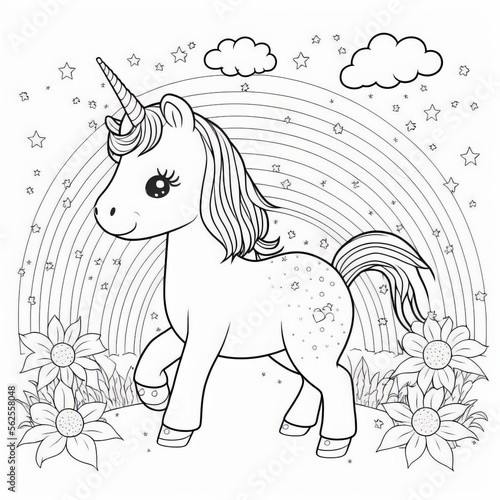 Flying unicorn coloring page for kids
