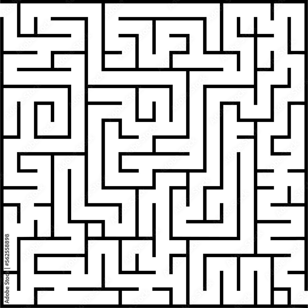Labyrinth with enter and exit. Maze vector kids game. Square shape