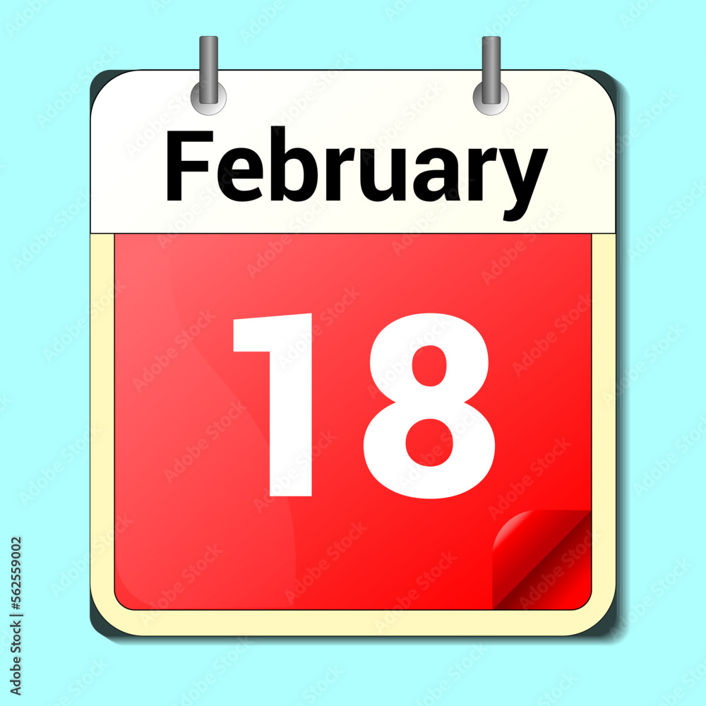 calendar vector drawing, date February 18 on the page calendar vector drawing, date February 18 on the page
