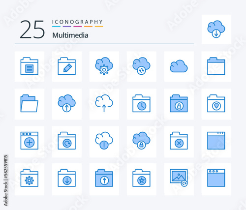 Multimedia 25 Blue Color icon pack including storage. files. data. storage. cloud © Muhammad