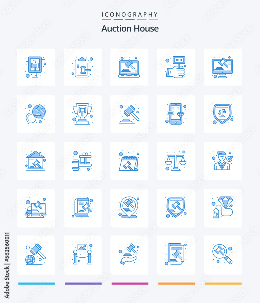 Creative Auction 25 Blue icon pack  Such As justice. hand. internet. label. bid