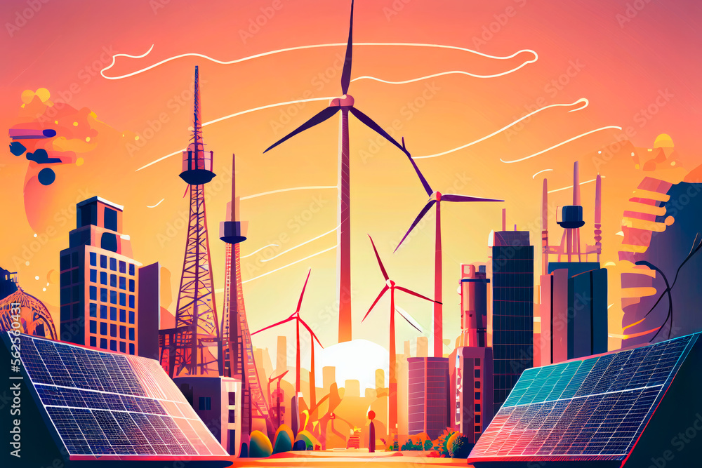 Isolated vector illustration of clean electric energy from renewable