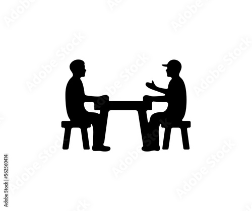 People sit at a picnic per table and talking, graphic design. Outdoor weekend together eating on a wooden table, eat, food and drink, vector design and illustration