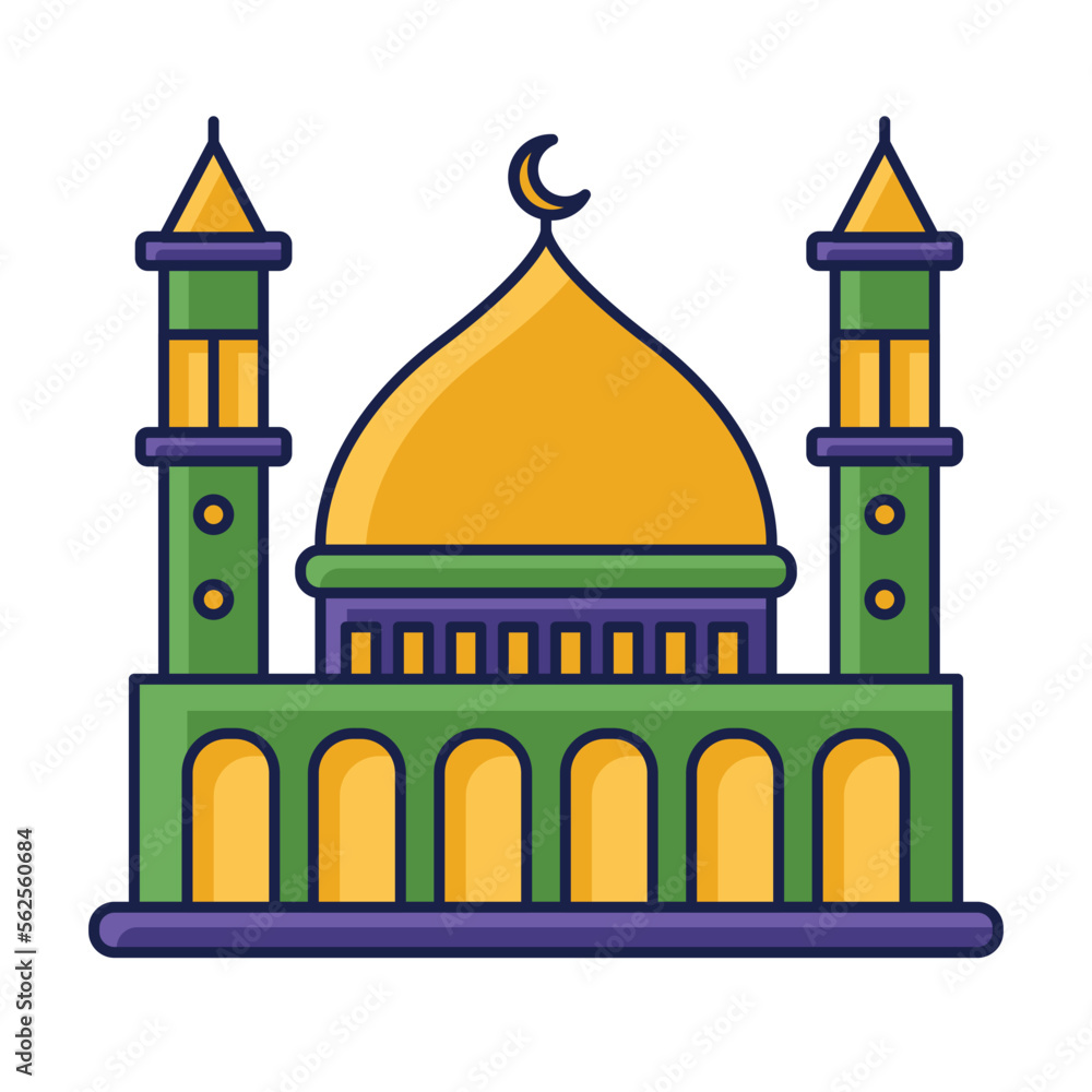 Islamic Moslem Mosque Flat Illustration