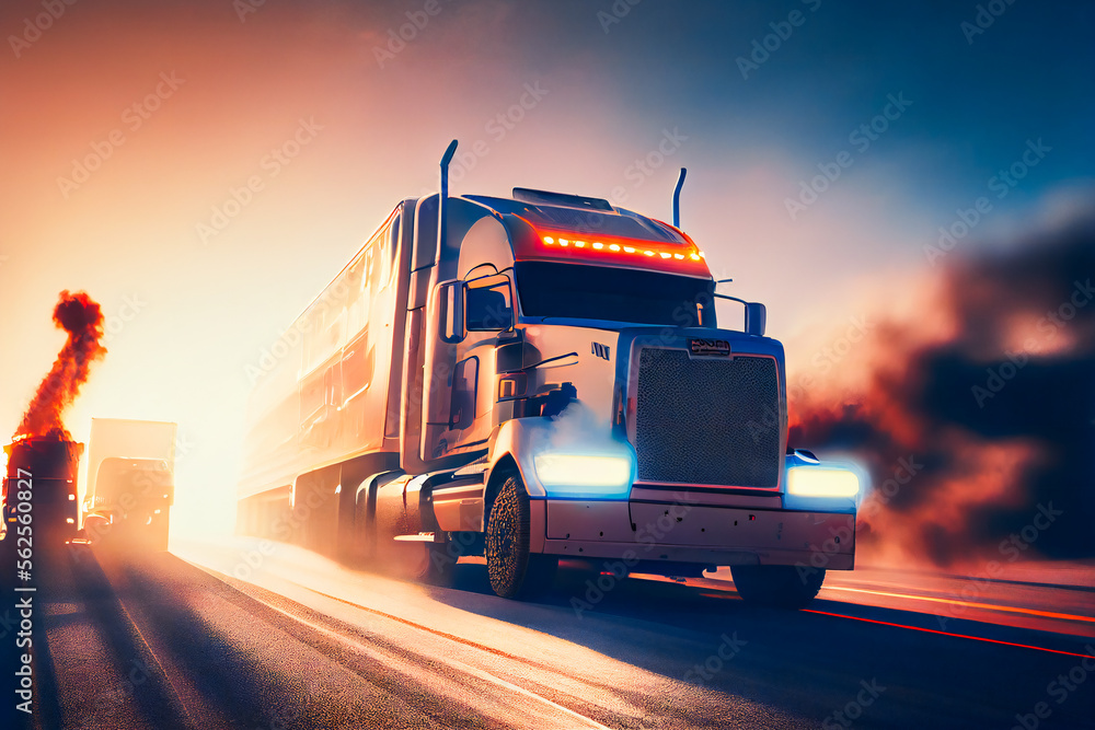 Truck On Freeway.  Generative AI.