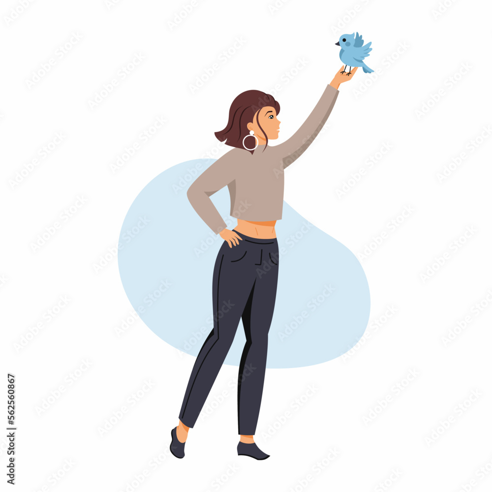 World Bird Day. Harmony with nature. Taking care of animals. Dove of peace. Vector character in cartoon style.