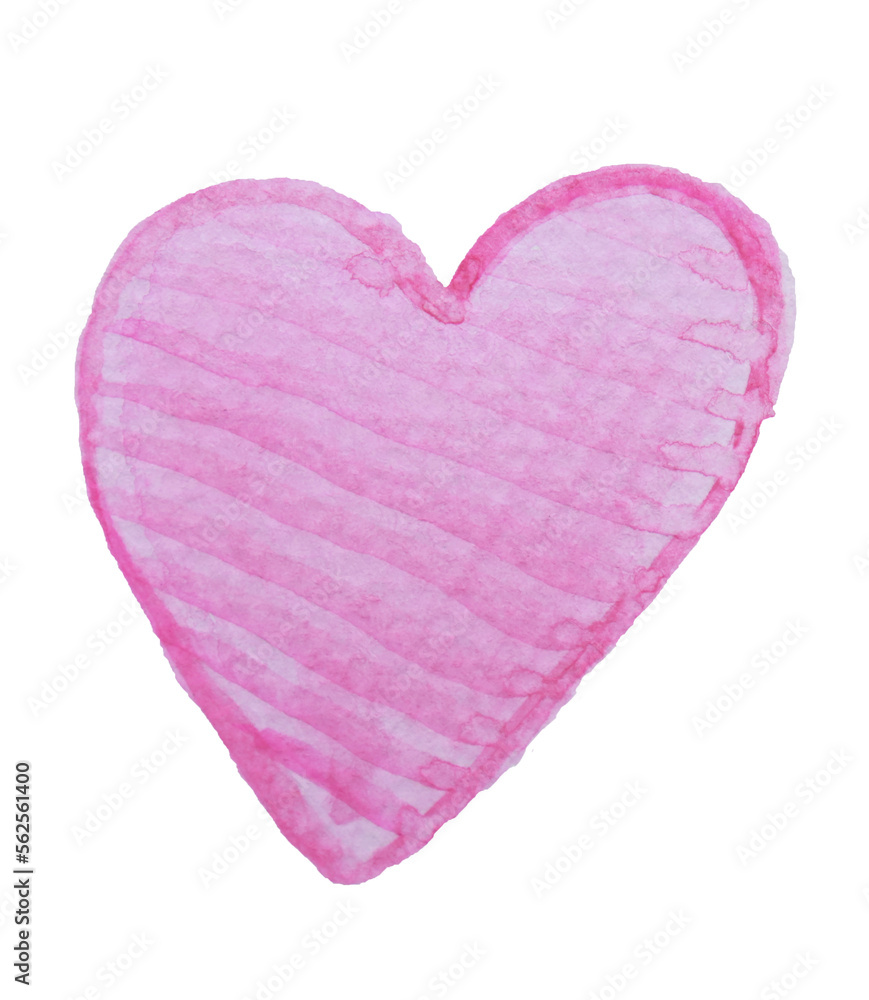 single hand-painted watercolor pink heart, white background