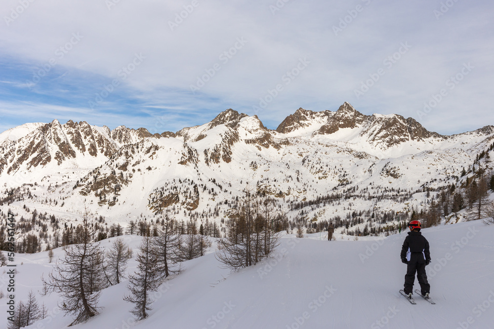Winter snowy landscape. Nature scenery. Winter background. Alpine scenery.