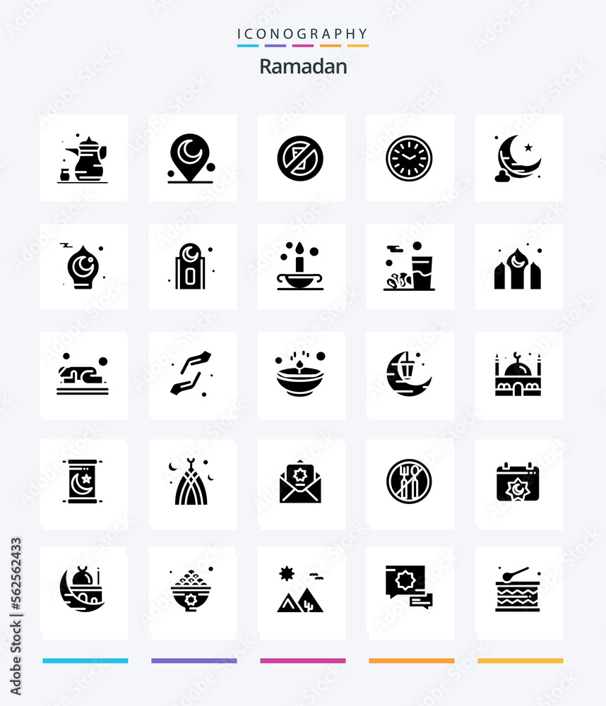 Creative Ramadan 25 Glyph Solid Black icon pack  Such As dinner.. muslim. ramadan. no drinking