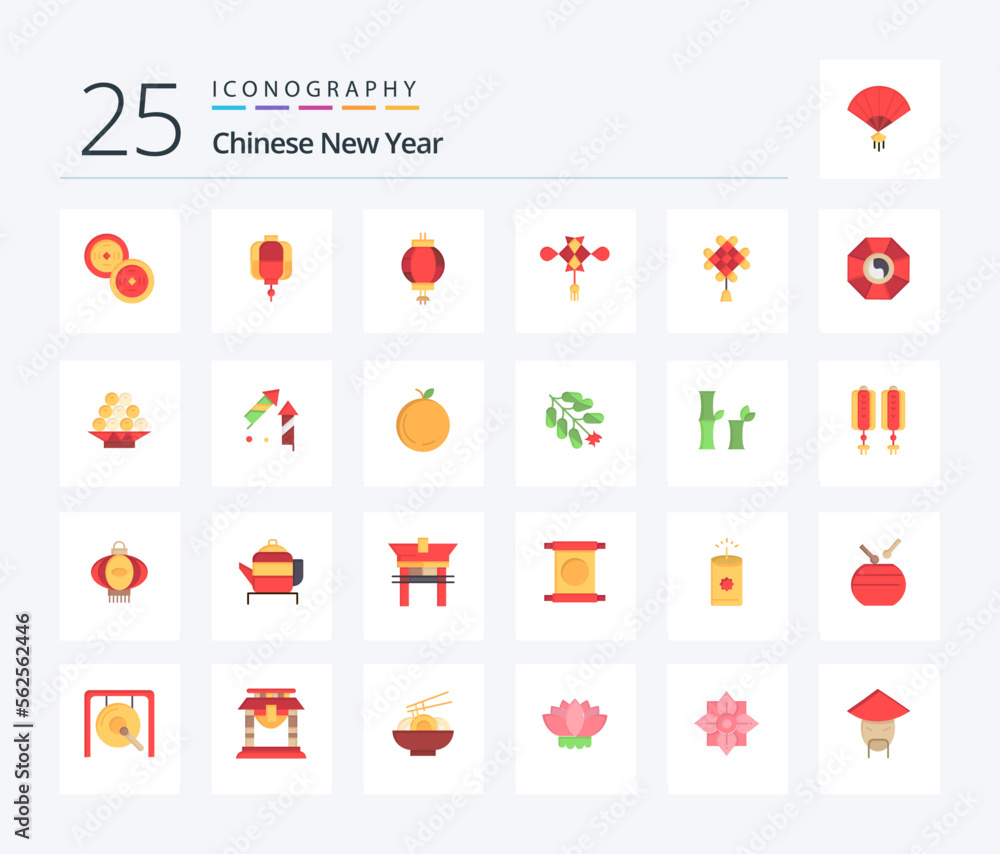 Chinese New Year 25 Flat Color icon pack including chineseknot. year. lantern. new. china