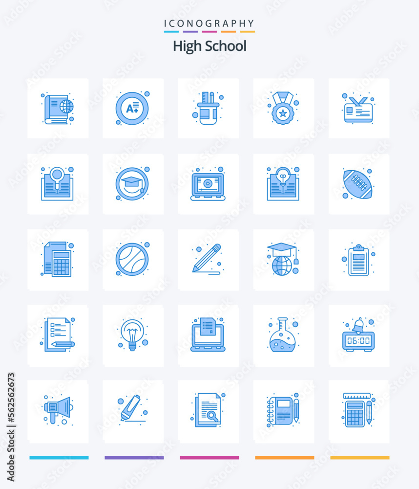 Creative High School 25 Blue icon pack  Such As student card. card. pencil. badge. reward