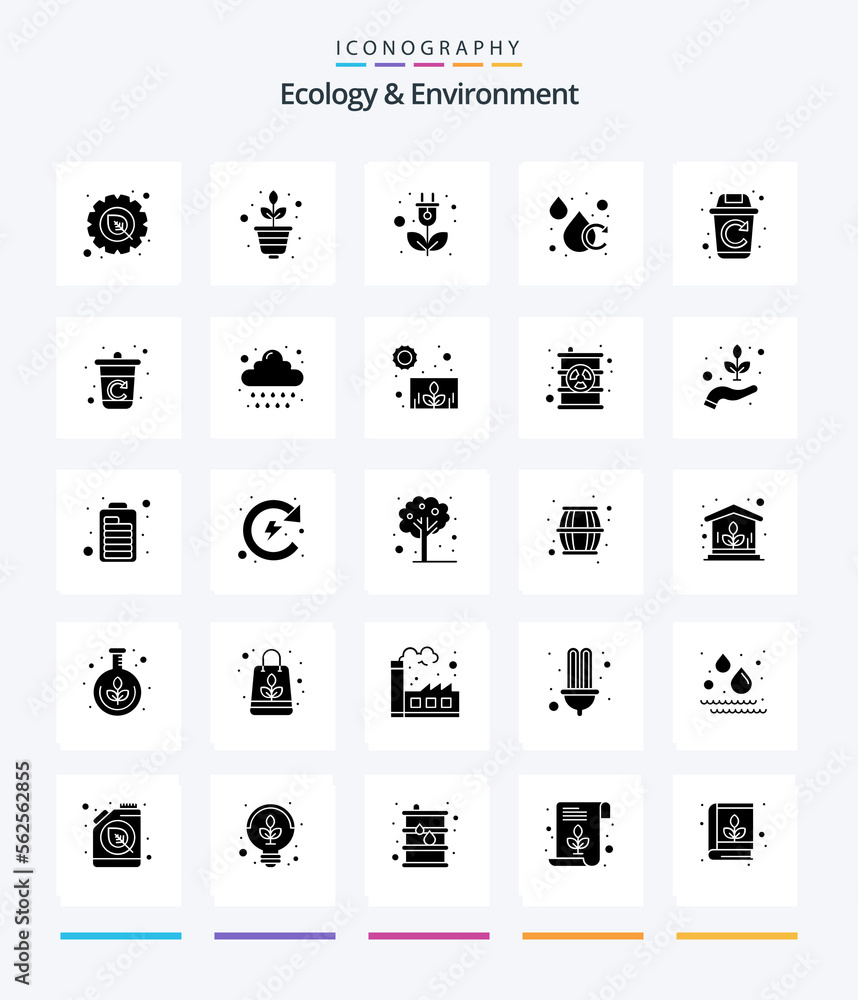 Creative Ecology And Environment 25 Glyph Solid Black icon pack  Such As recycle. ecology. energy. drop. aqua